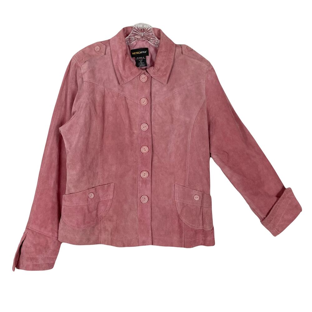 VINTAGE METROSTYLE Jacket Kids 18T Pink Suede Leather Cuffed Lined 6 Buttons